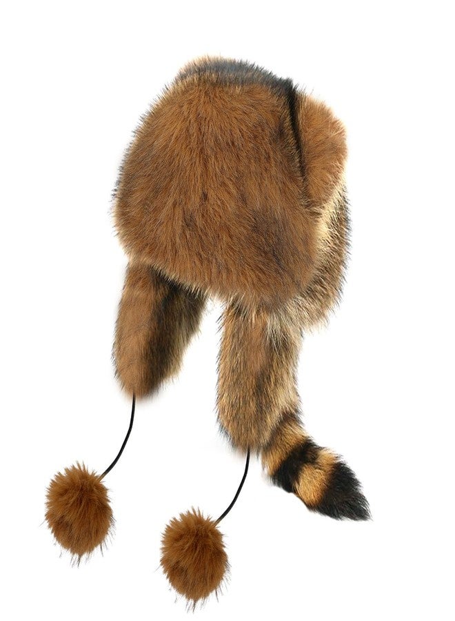 Clobeau Faux Fur Raccoon Hat with Tail and Ears Faux Coonskin Cap with Tail Novelty Raccoon Tails Hat for Adult Kids (Kid) - Image 1
